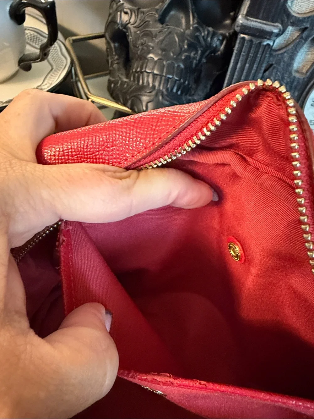Coach Red Pebble Leather Wristlet Cosmetic Case